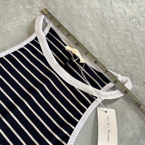 NWT See You Monday Racerback Knit Midi Dress Navy‎ White Size M - Picture 7 of 11